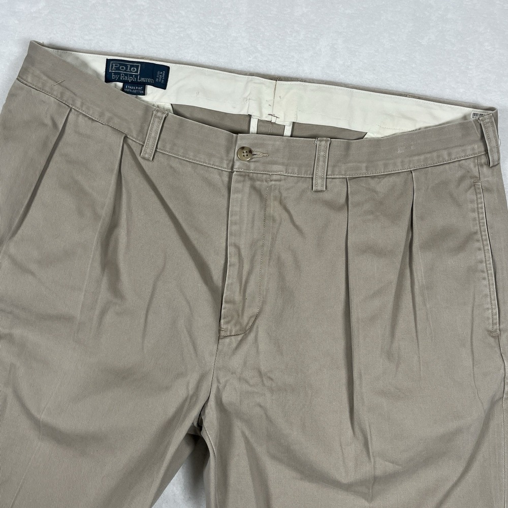 Polo Ralph Lauren Ethan Pants Mens 38x34 Beige Pleated Chino Vintage Cotton